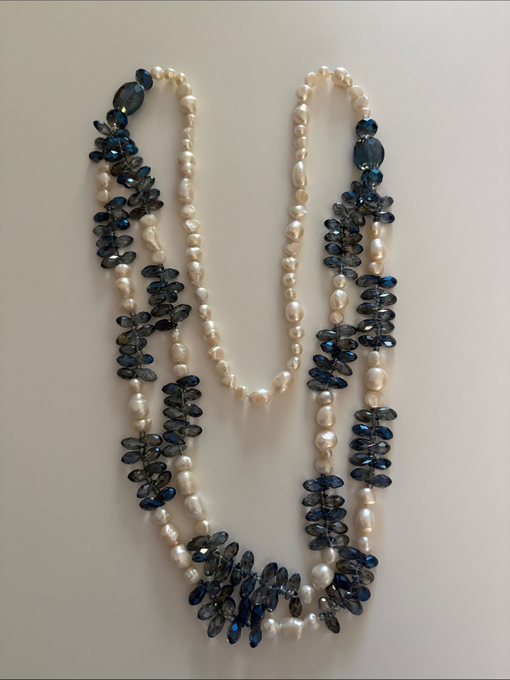 Pearl and Blue Crystal Graduated Necklace